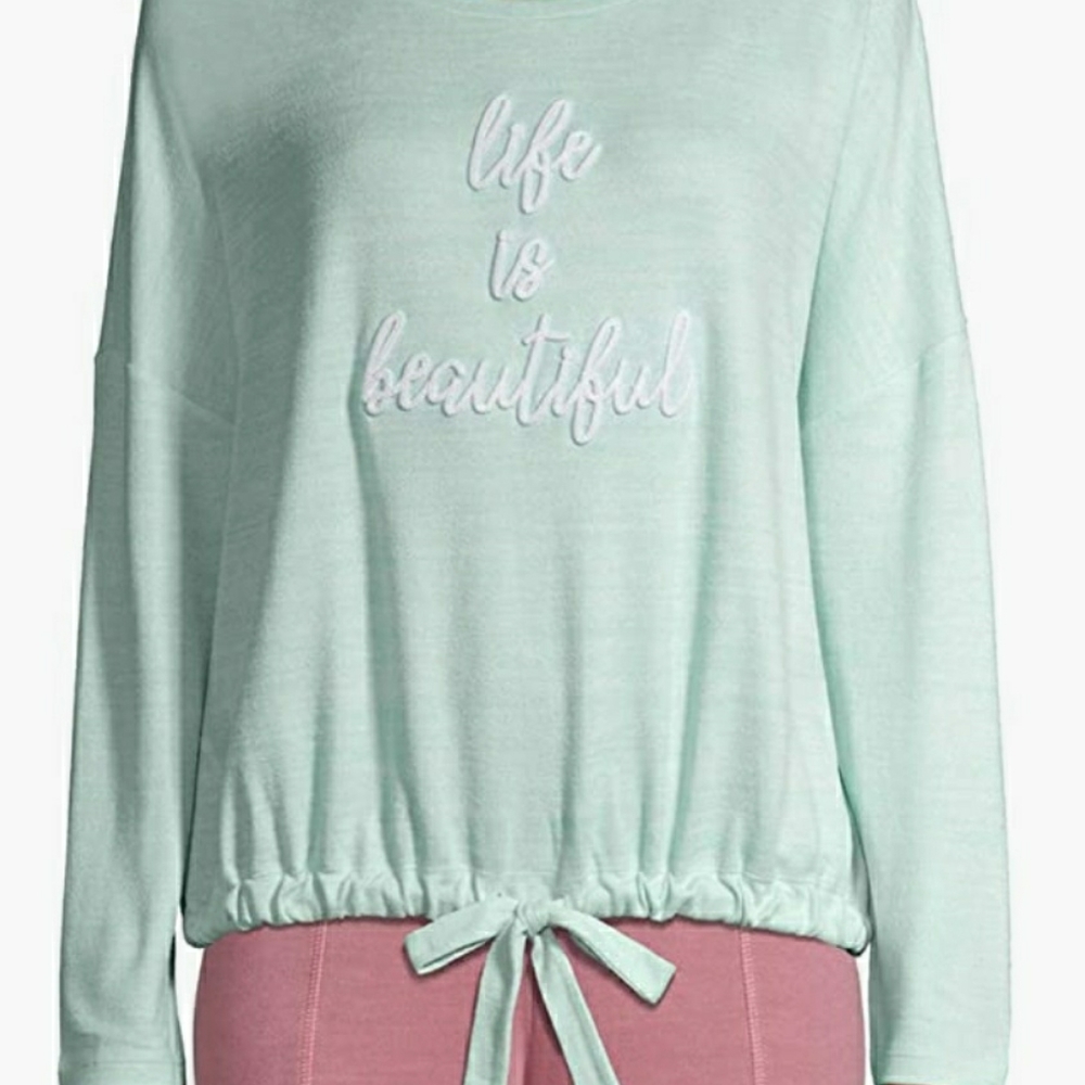 Life is Beautiful Opal Green Embroidered Long Sleeve top women's size Me…